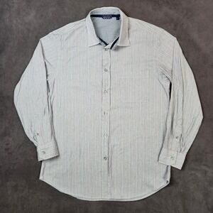 Zegna Sport Dress‎ Shirt Mens Large Gray Striped Long Sleeve Button Up Stretch